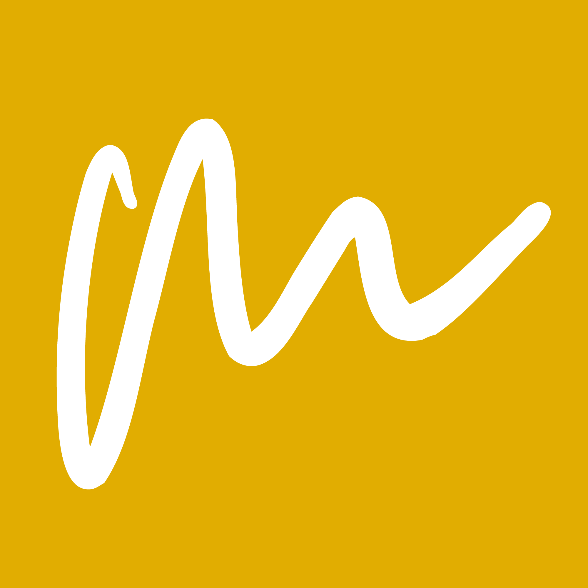 A freehand letter m on a mustard background